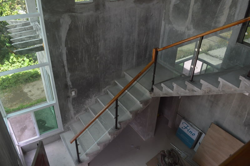 Glass Stair Railing in Metal Frame